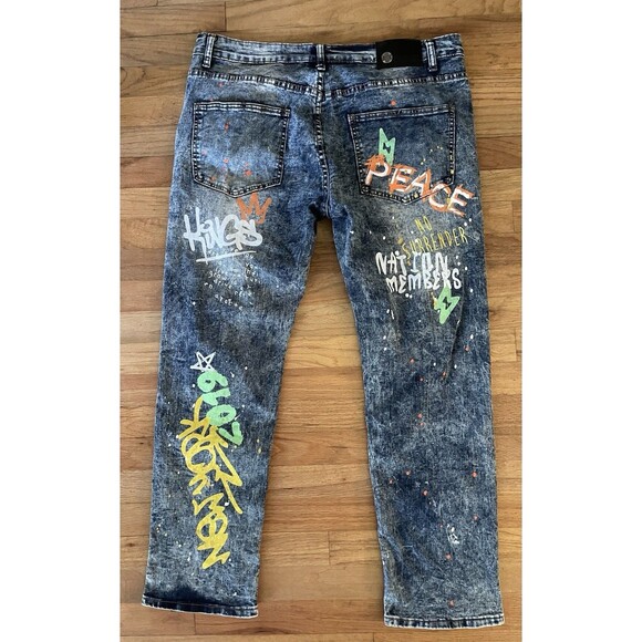 Men’s 38”x32” Argonaut National Graffiti Straight Leg Jeans - Picture 2 of 4